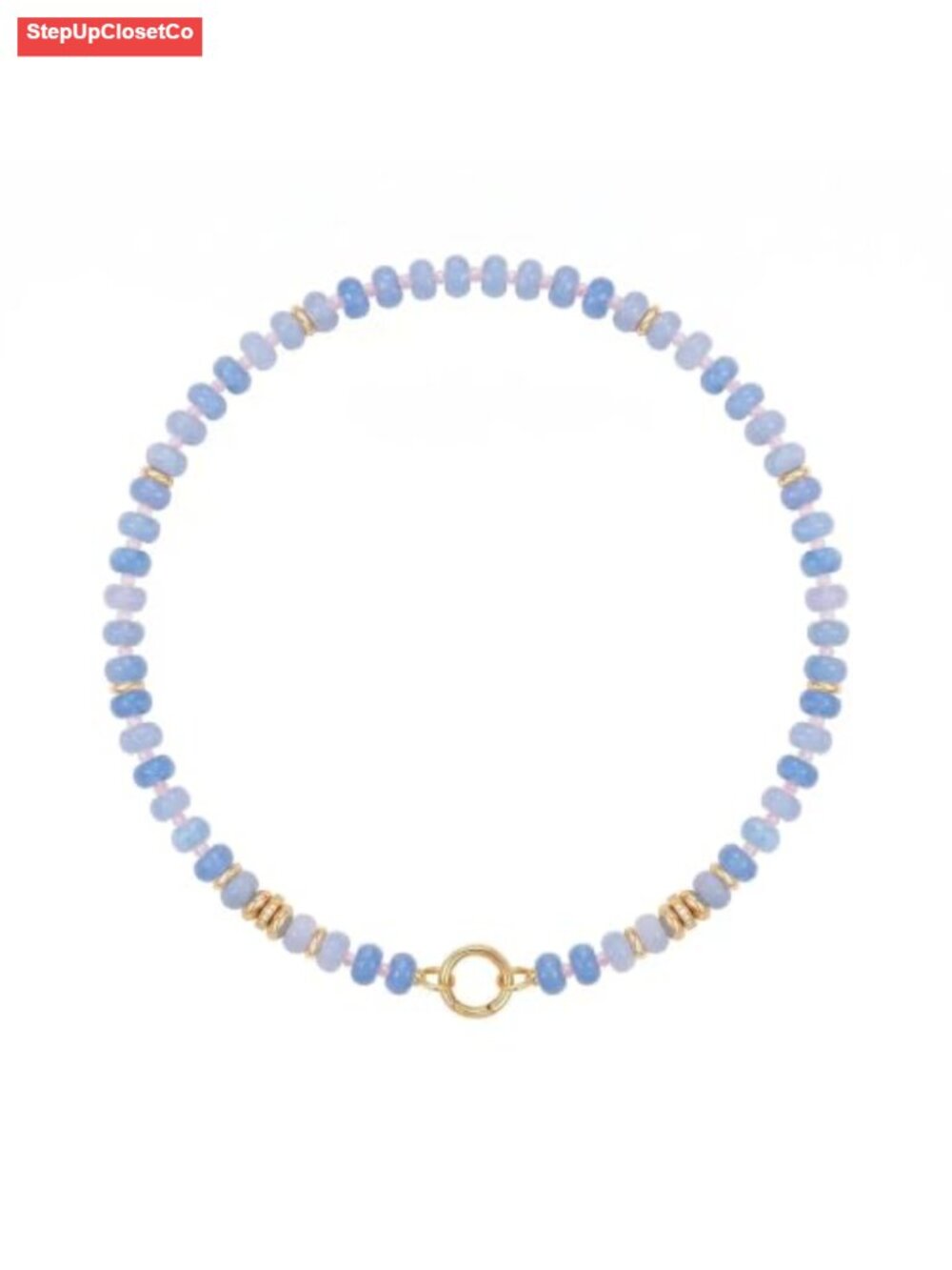 Handmade Natural Stone Beaded Choker Necklace 14K Gold Plated Clasp